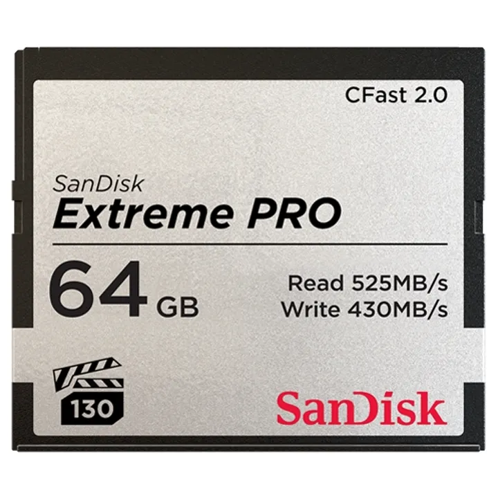 SanDisk Extreme PRO CFast 2.0 64GB 525MB/s R 450MB/s W VPG130 Card