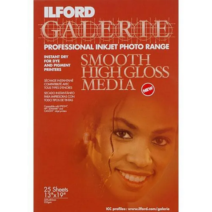 Ilford Galerie Smooth High Gloss Media 235gsm 13x19" A3+ 25 Sheets IGSHGM**