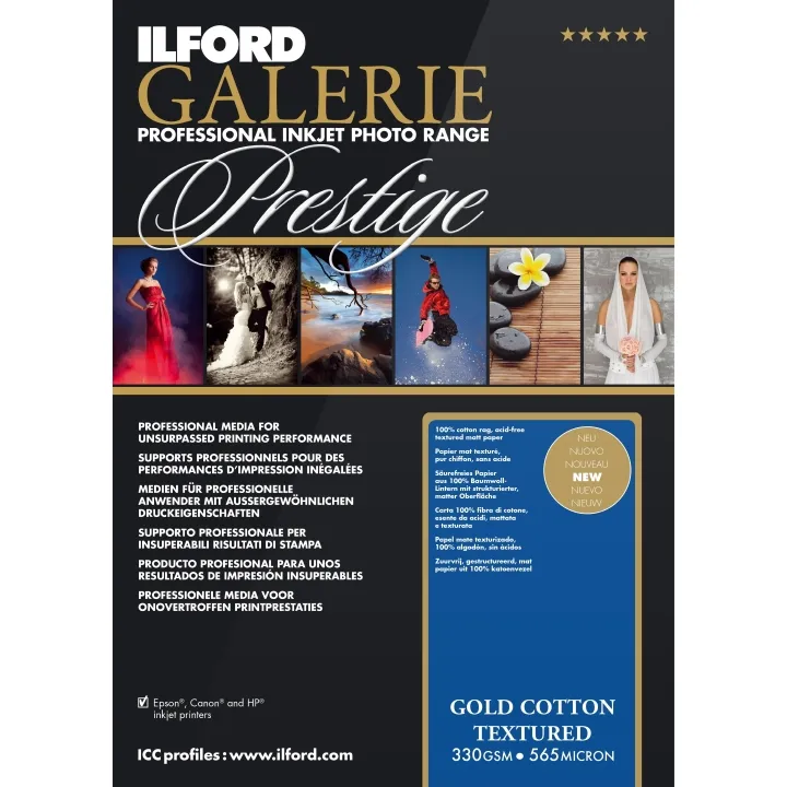 Ilford Galerie Gold Cotton Textured 330gsm A3 25 Sheets GPGCT **