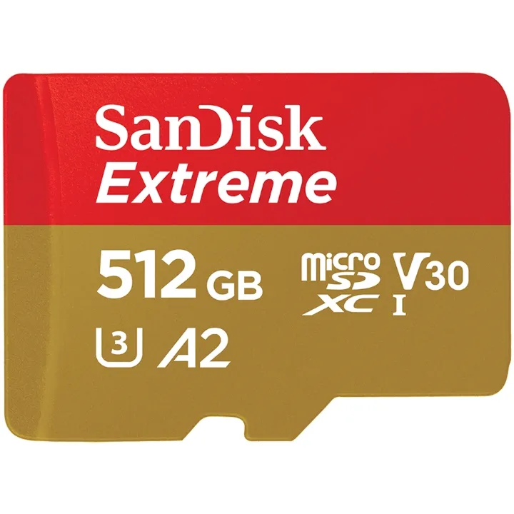 SanDisk Extreme microSDXC 512GB 160MB/s R 90MB/s W UHS-I  U3 C10 V30 A2 Card