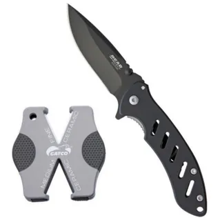 Bear Edge Brisk Knife & Sharpner Combo Kit - Black **
