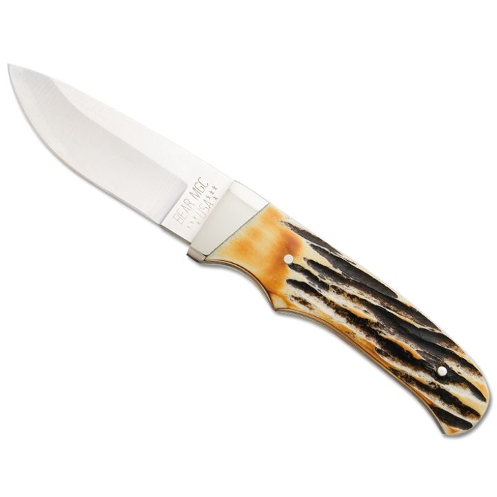 Bear & Son 7" India Stag Bone Skinner Knife with Leather Sheath