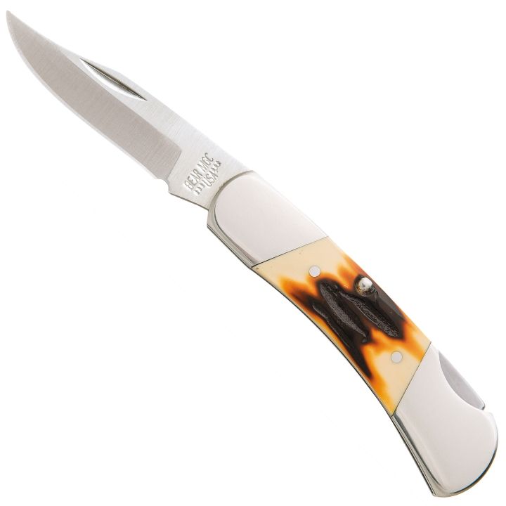 Bear & Son 3 3/4" Stag Delrin Midsize Lockback Knife **