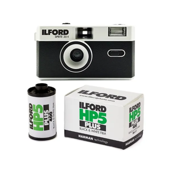 Ilford SPRITE 35II Reusable Camera Black & Silver + HP5 Plus 24 film