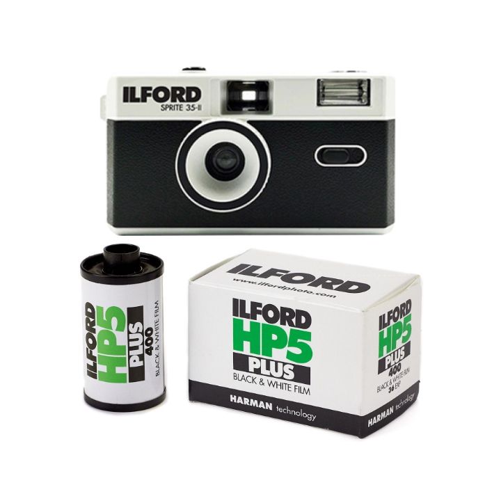 Ilford SPRITE 35-II Reusable Camera - Black & Silver + HP5 Plus 24 film