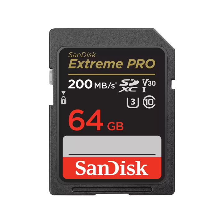 SanDisk Extreme PRO SDXC 64GB 200MB/s R 90MB/s W UHS-I U3 C10 V30 Card
