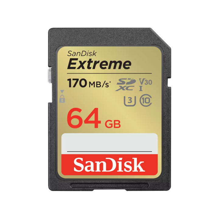 SanDisk Extreme SDXC 64GB 170MB/s R 80MB/s W UHS-I U3 C10 V30 Card