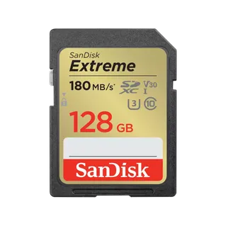 SanDisk Extreme SDXC 128GB 180MB/s R 90MB/s W UHS-I U3 C10 V30 Card