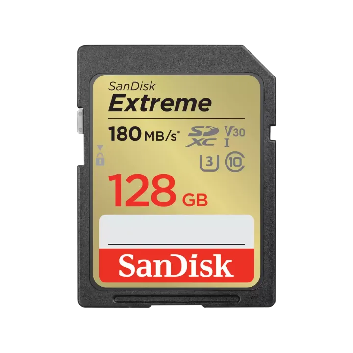 SanDisk Extreme SDXC 128GB 180MB/s R 90MB/s W UHS-I U3 C10 V30 Card