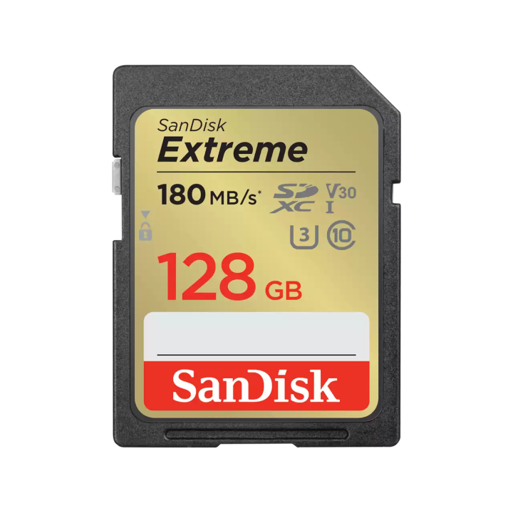 SanDisk Extreme SDXC 128GB 180MB/s R 90MB/s W UHS-I U3 C10 V30 Card