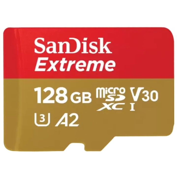 SanDisk Extreme microSDXC 128GB 190MB/s R 90MB/s W UHS-I U3 C10 V30 A2 Card