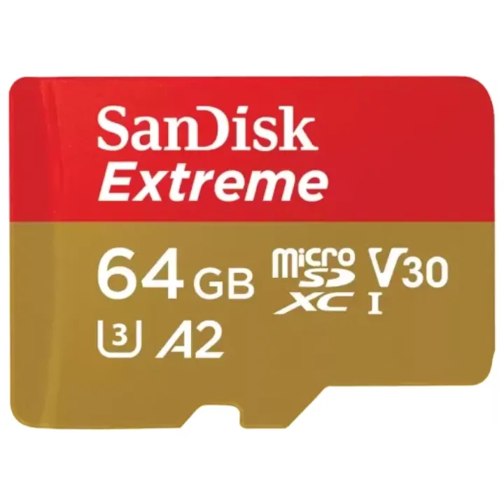 SanDisk Extreme microSDXC 64GB 170MB/s R 80MB/s W UHS-I U3 C10 V30 A2 Card