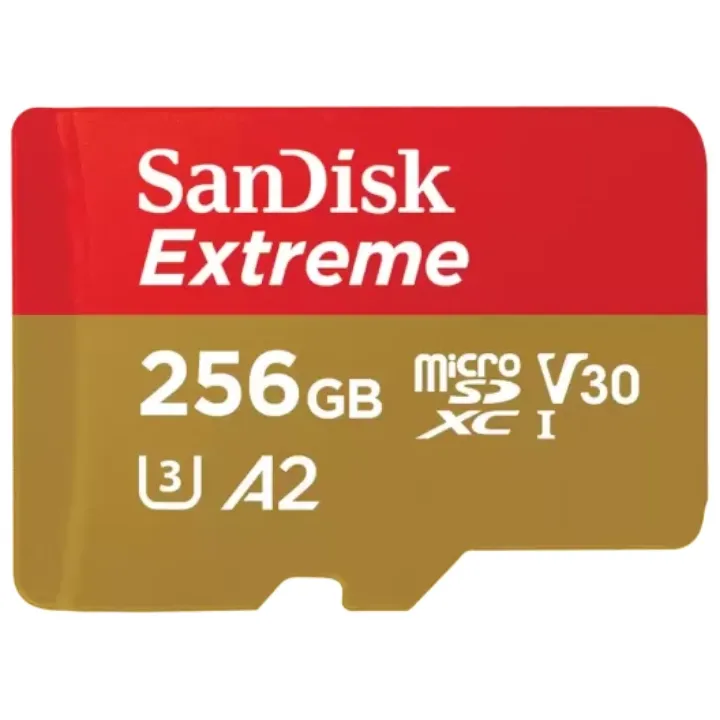 SanDisk Extreme microSDXC 256GB 190MB/s R 130MB/s W UHS-I U3 C10 V30 A2 Card