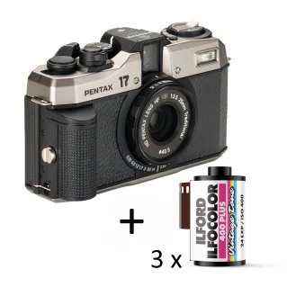 Pentax 17 HF 35mm Film Camera - Silver & Black with Bonus 3 rolls of Ilfocolor Film