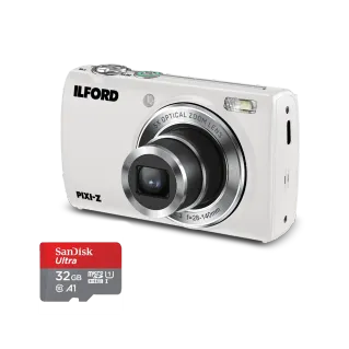 Ilford PIXI-Z 5x Zoom Pearl White Camera with SanDisk 32GB microSD