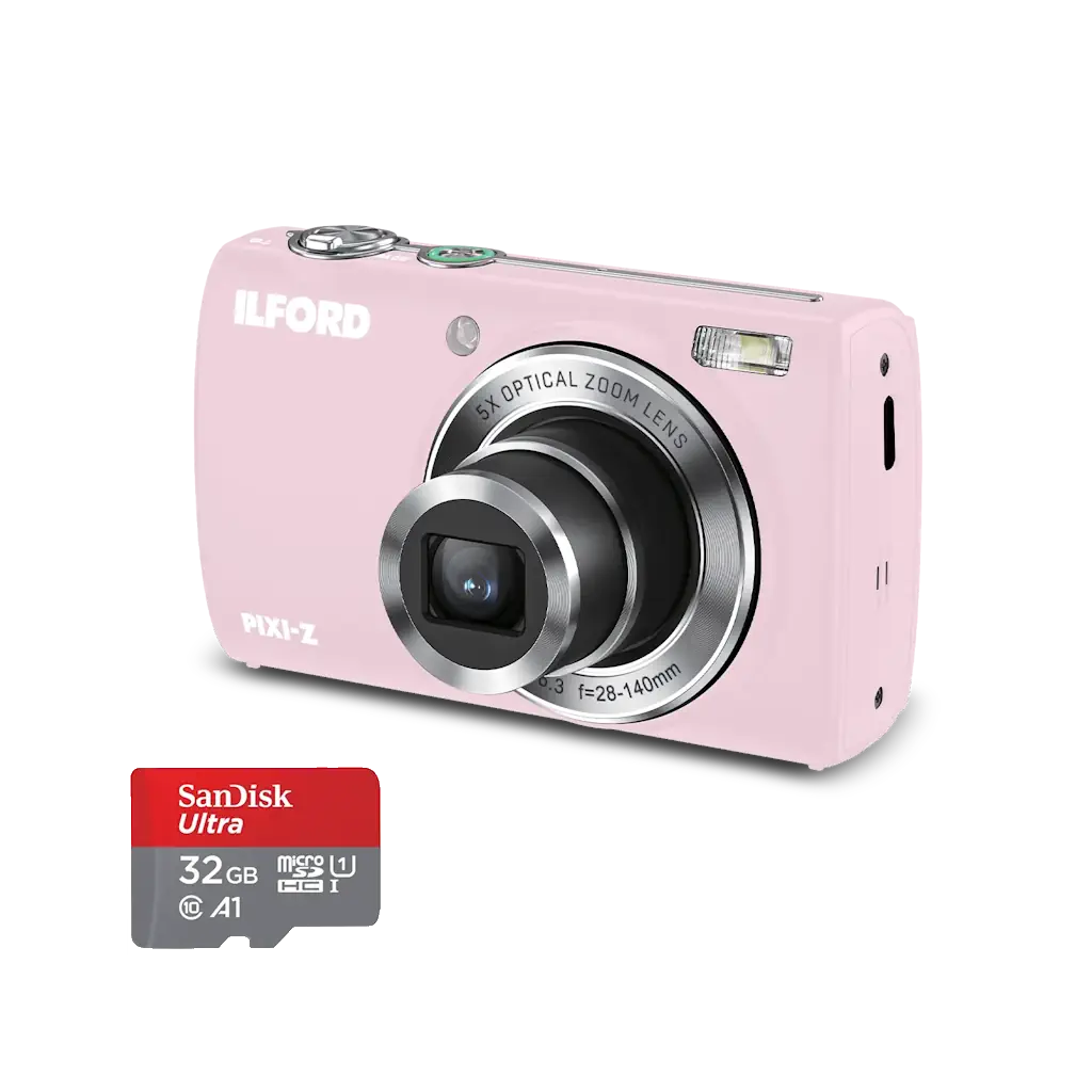 Ilford PIXI-Z 5x Zoom Pink Camera with SanDisk 32GB microSD