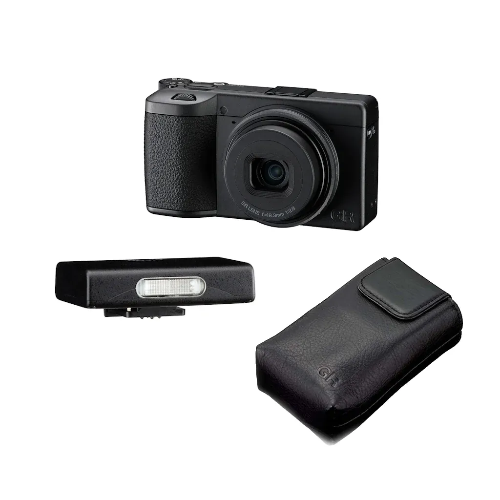 Ricoh GR IV Monochrome Camera Kit - incl. 1x GF-2 Flash and 1x GC-12 Soft Leather Case