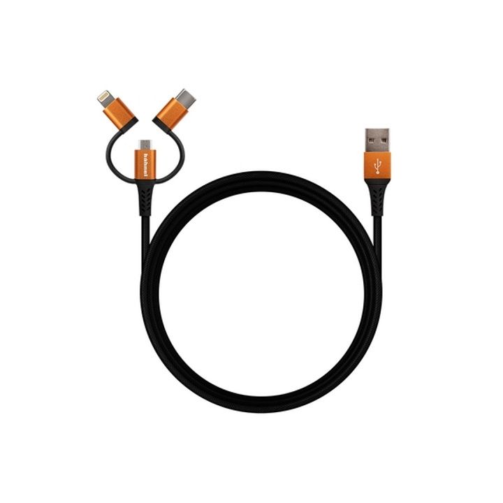 Hahnel 3-in-1 Tough Lightning Cable for USB-C & Micro USB 2m