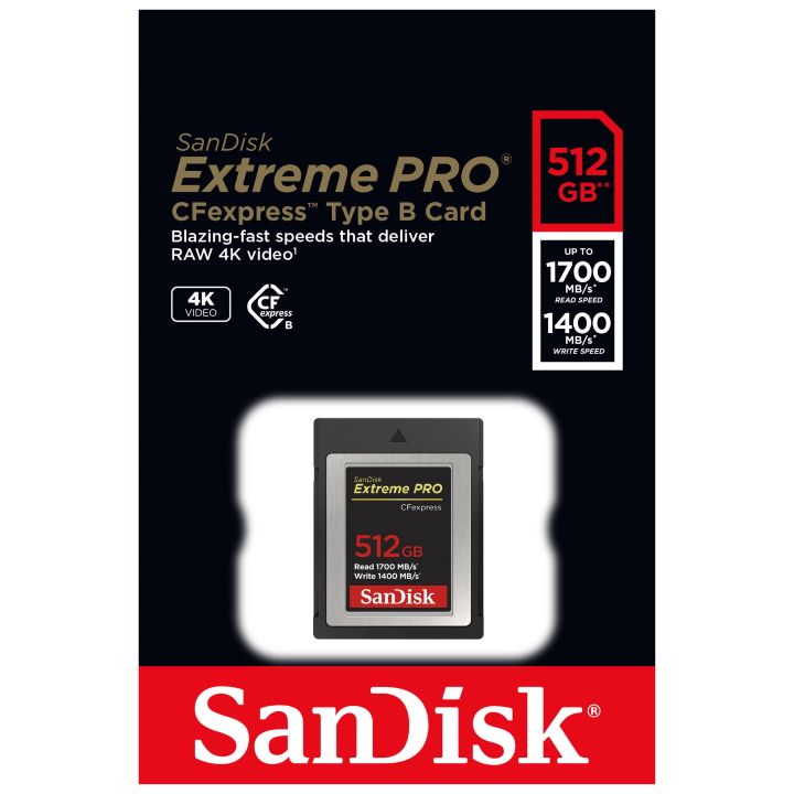 SanDisk Extreme PRO CFexpress Type B 512GB 1700MB/S R 1400MB/s W SDCFE Card